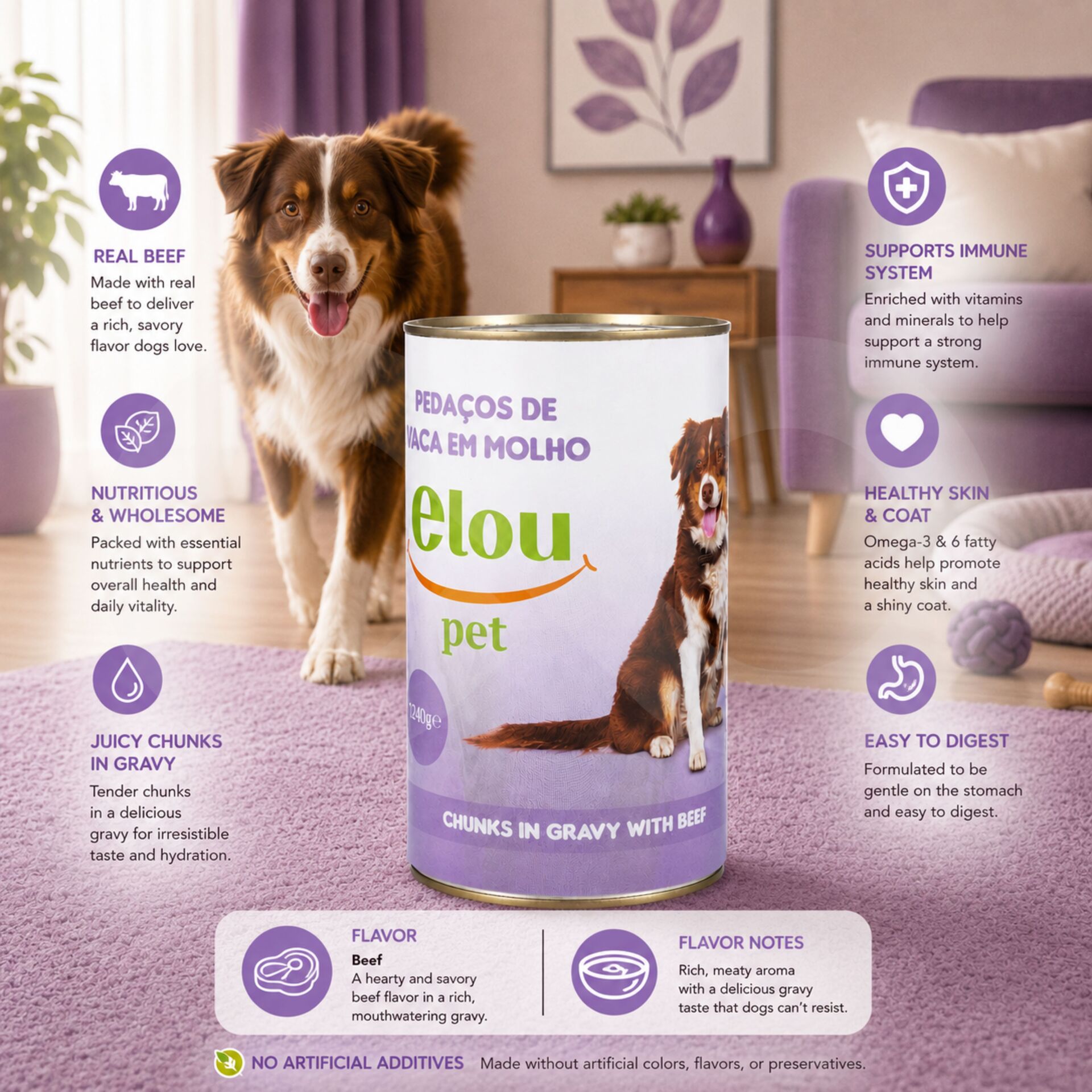 ELOU PETŪ Dog Beef Chunks in Gravy 1240 g