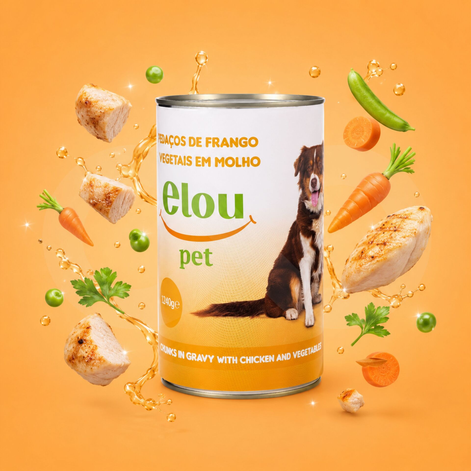 ELOU PET® Cão Pedaços de Frango e Vegetais em Molho 1240g