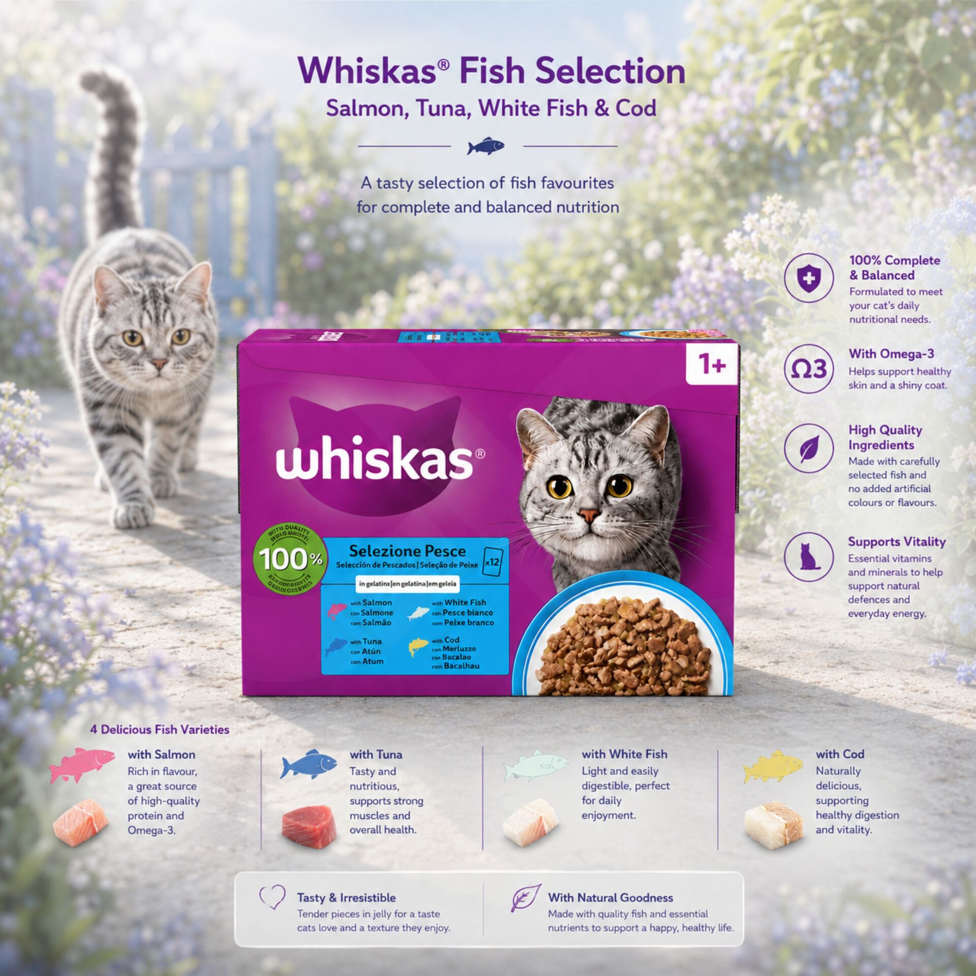 WHISKAS® Bustine 1+ Anni Selezione di Pesce 12 × 85 g