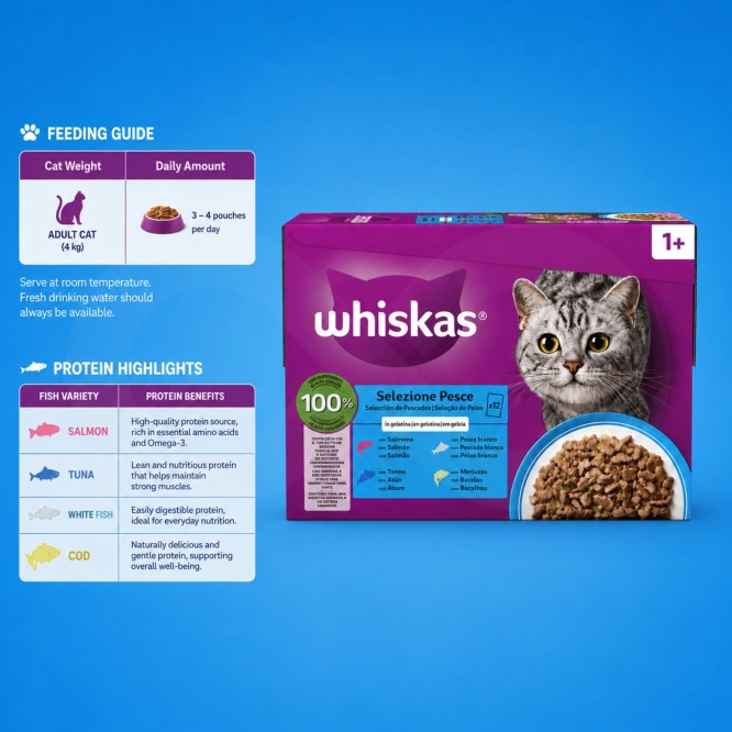WHISKAS® Bustine 1+ Anni Selezione di Pesce 12 × 85 g