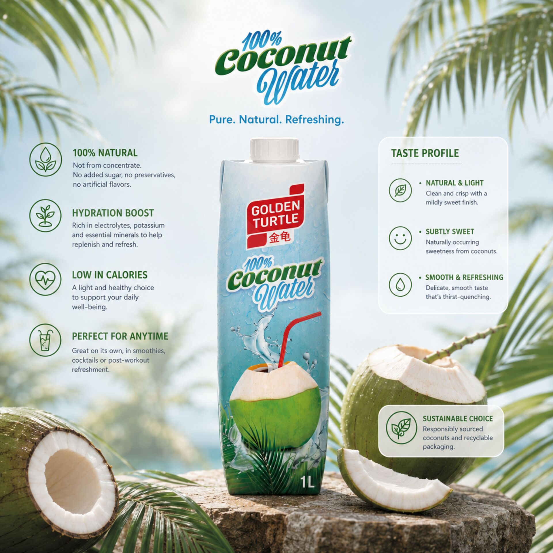 GOLDEN TURTLEŽ Coconut Water 1 L