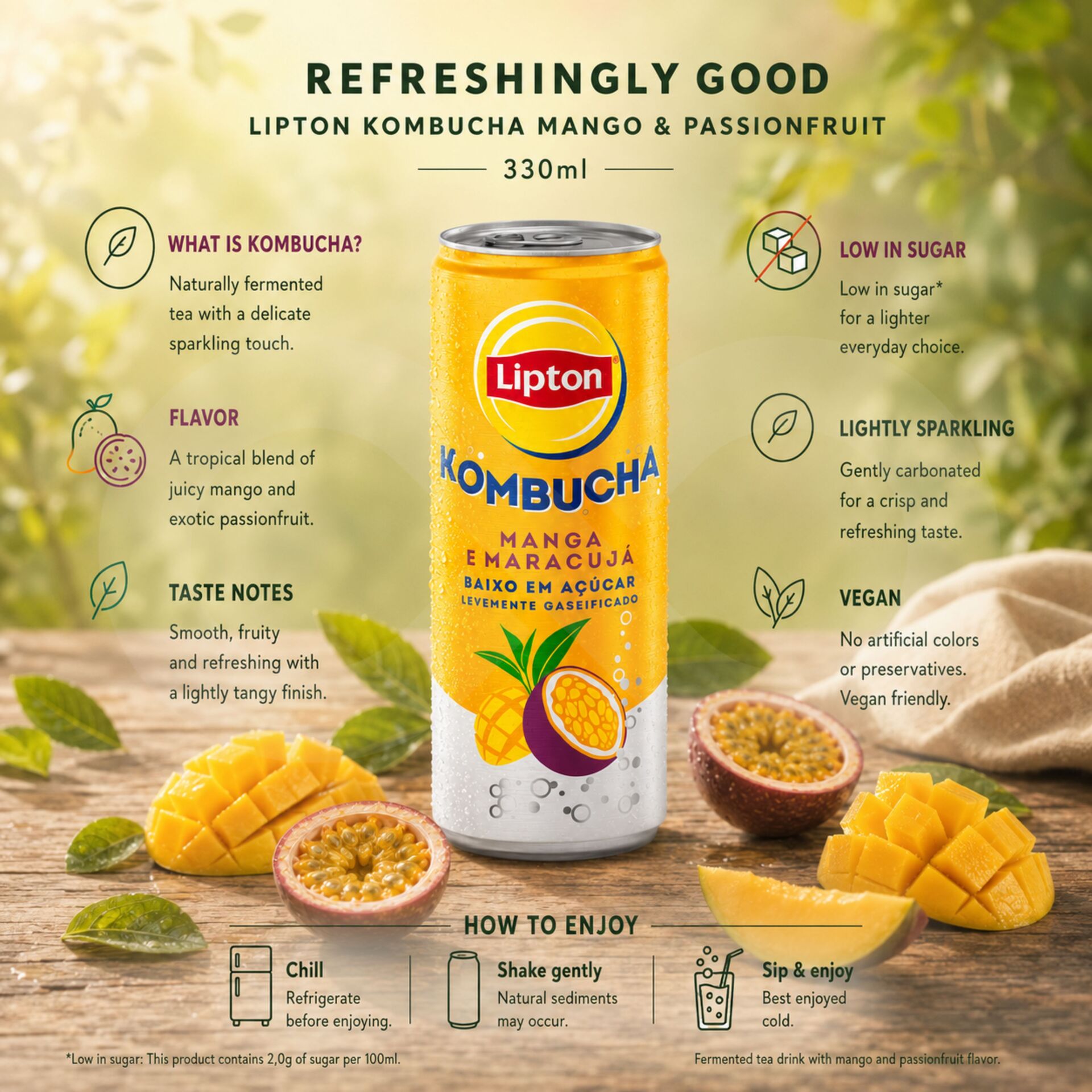 LIPTON® Kombucha Mango y maracuyá 330 ml