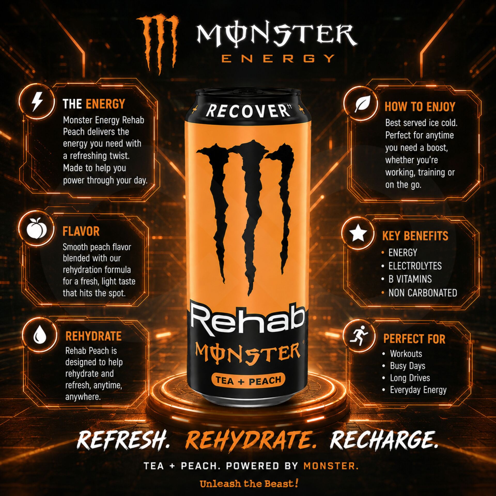 MONSTER ENERGY® Rehab Recover Peach 500ml