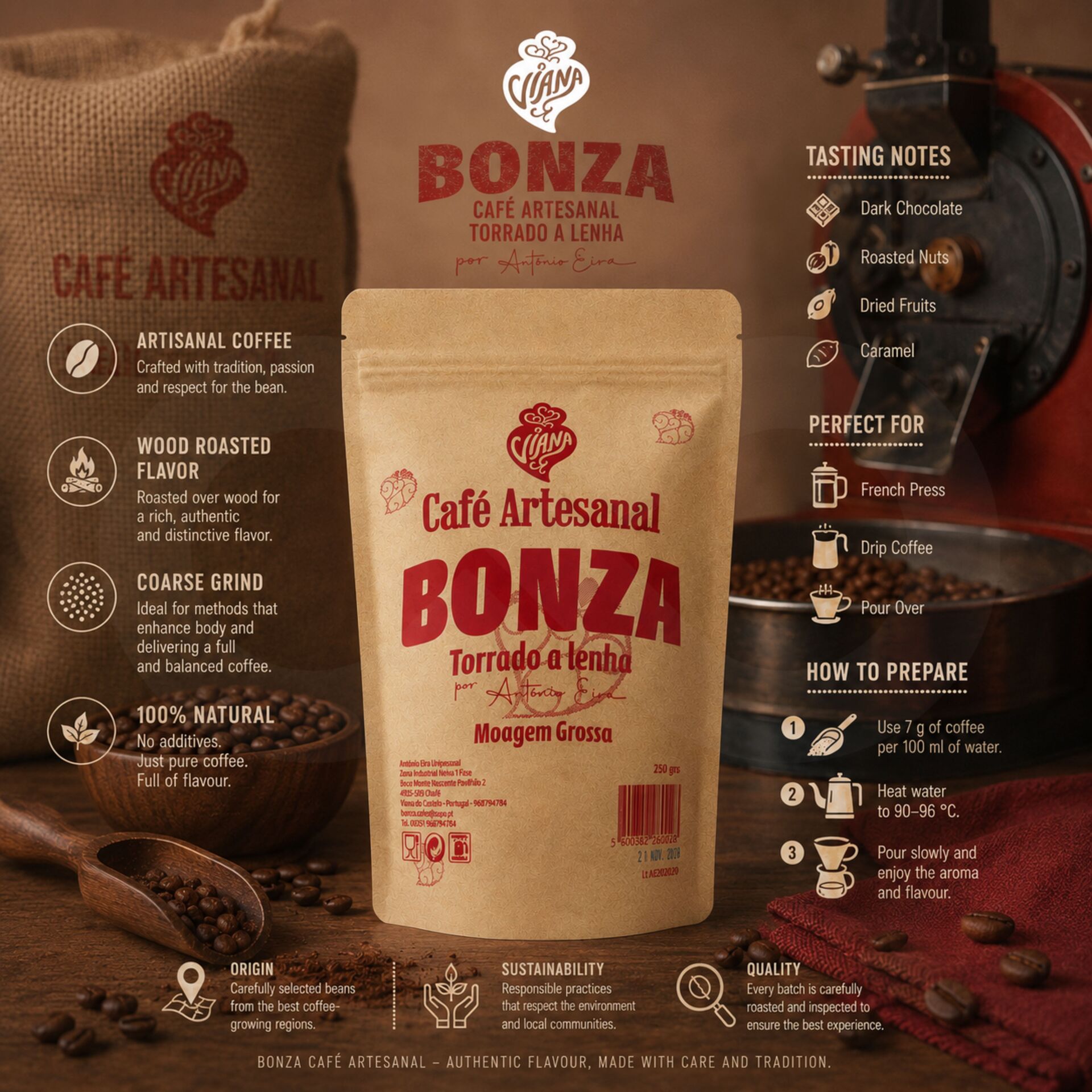 BONZA® Café Moulu Mouture Grossière 250g