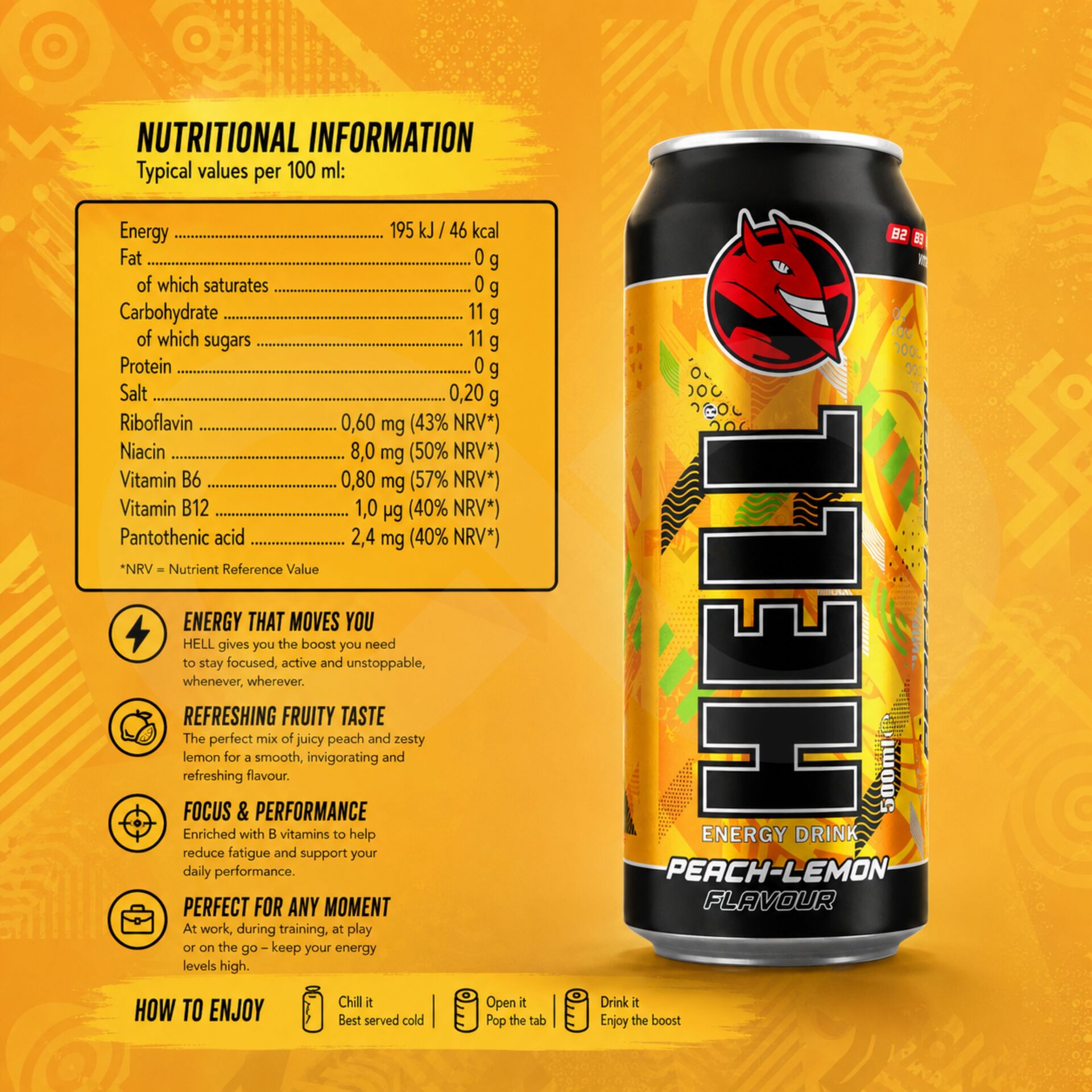 HELL ENERGY® Peach-Lemon 500ml