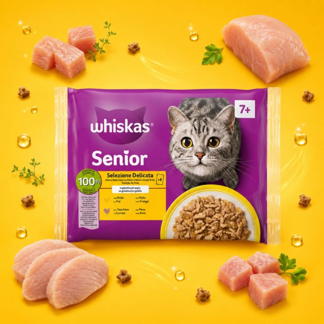 WHISKAS� Senior Natvoer Fijne Selectie 4x85g