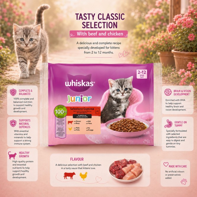 WHISKAS® Junior Nassfutter Klassische Rezepturen 4x85g
