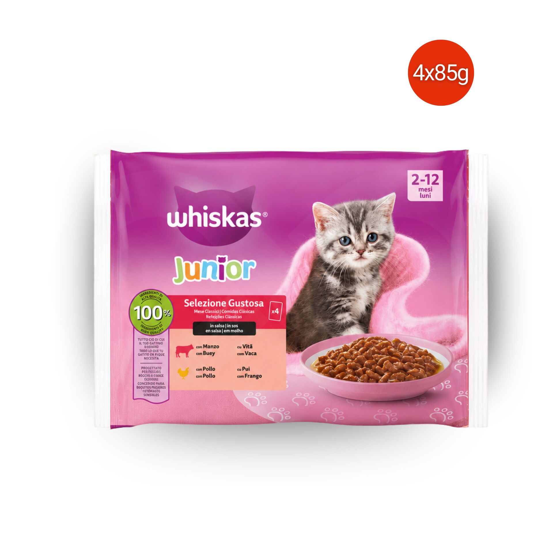 WHISKAS® Junior Karma Mokra Klasyczne Receptury 4x85g