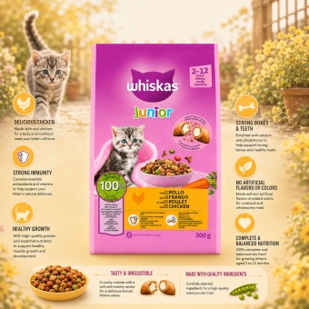 WHISKAS� Alimento Secco Junior al Pollo 300g