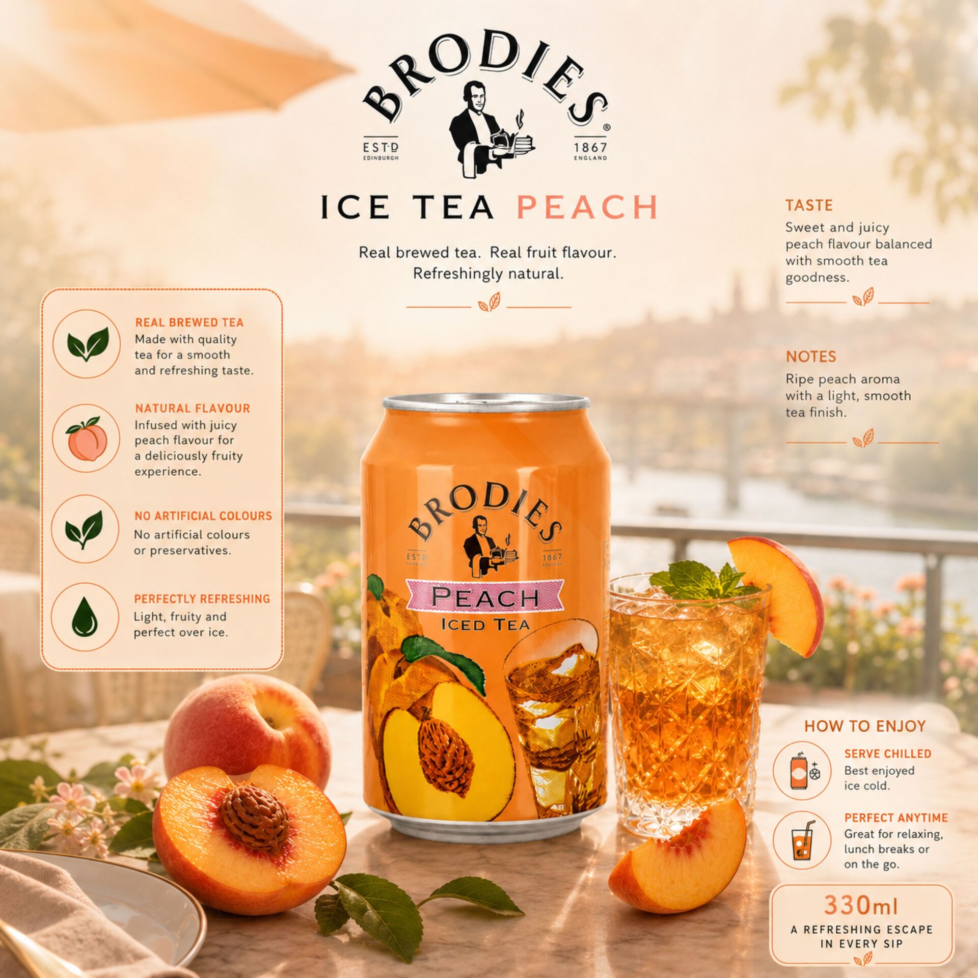 BRODIES® Herbata Mrozona Brzoskwiniowa 330 ml