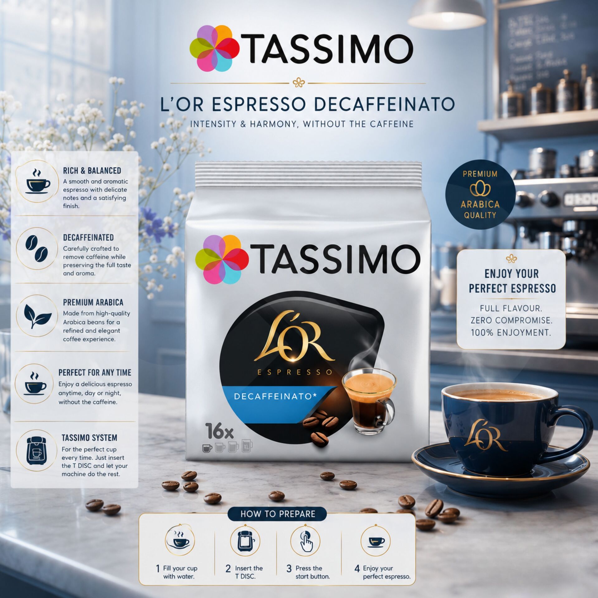 LOR® Cápsulas Tassimo Descaffeinato 16 un.
