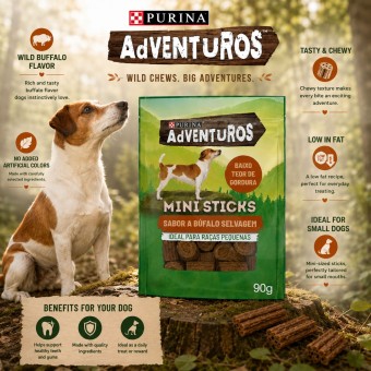 PURINAź ADVENTUROS Mini Sticks Bawól 90g
