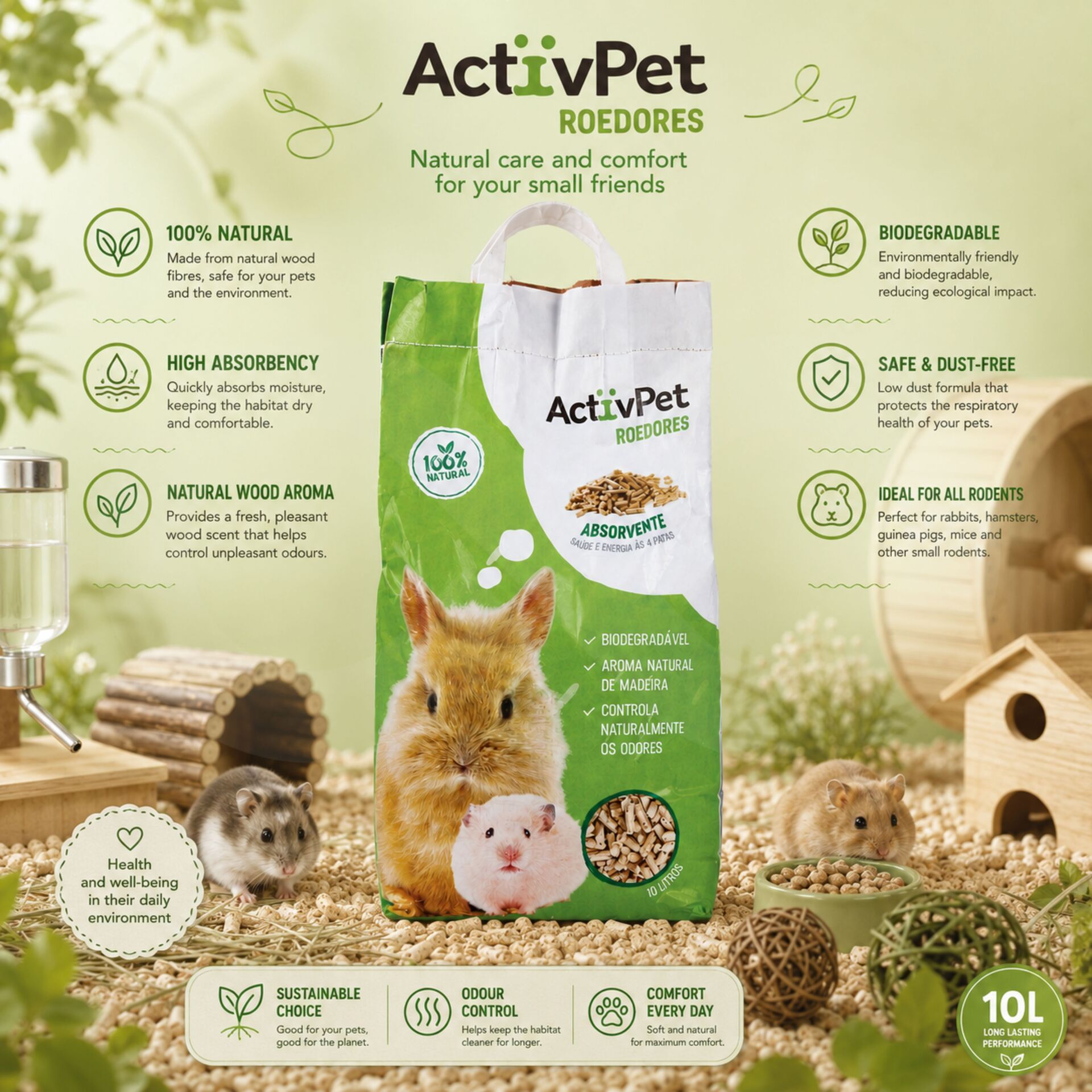 ACTIVPET® Absorberende Bodembedekking voor Knaagdieren 10 L