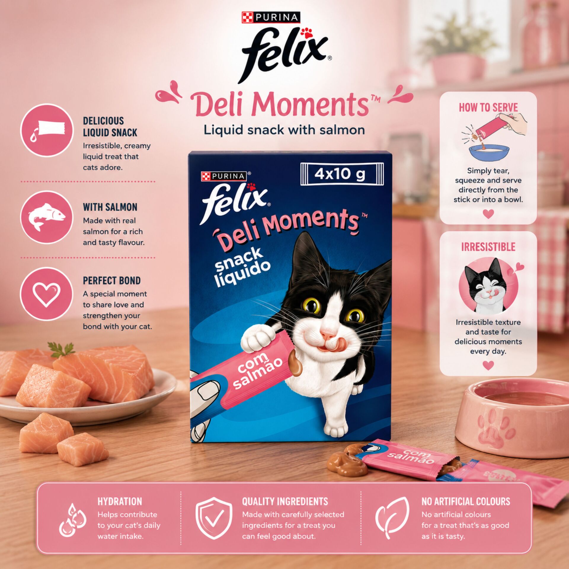 PURINA® FELIX Deli Moments Salmón 4x10g