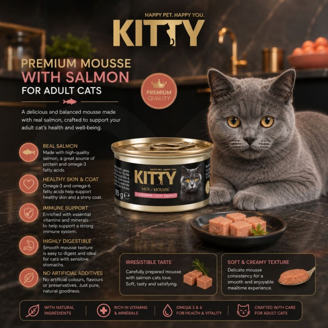KITTY® Mousse Premium Adulte au Saumon 85g