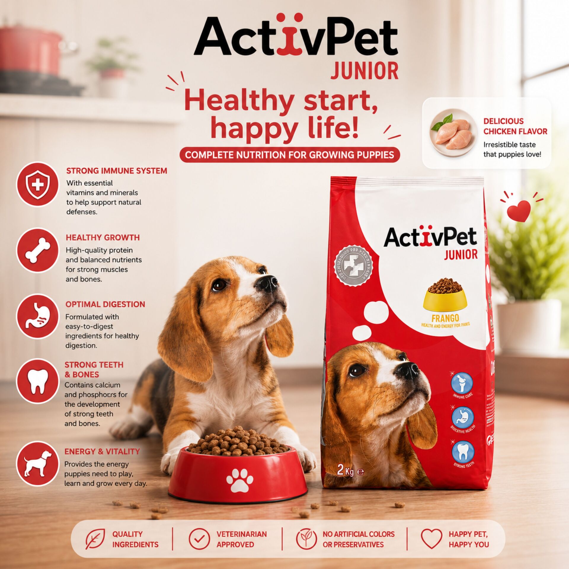 ACTIVPET® Sucha Karma dla Mlodych Psów z Kurczakiem 2kg