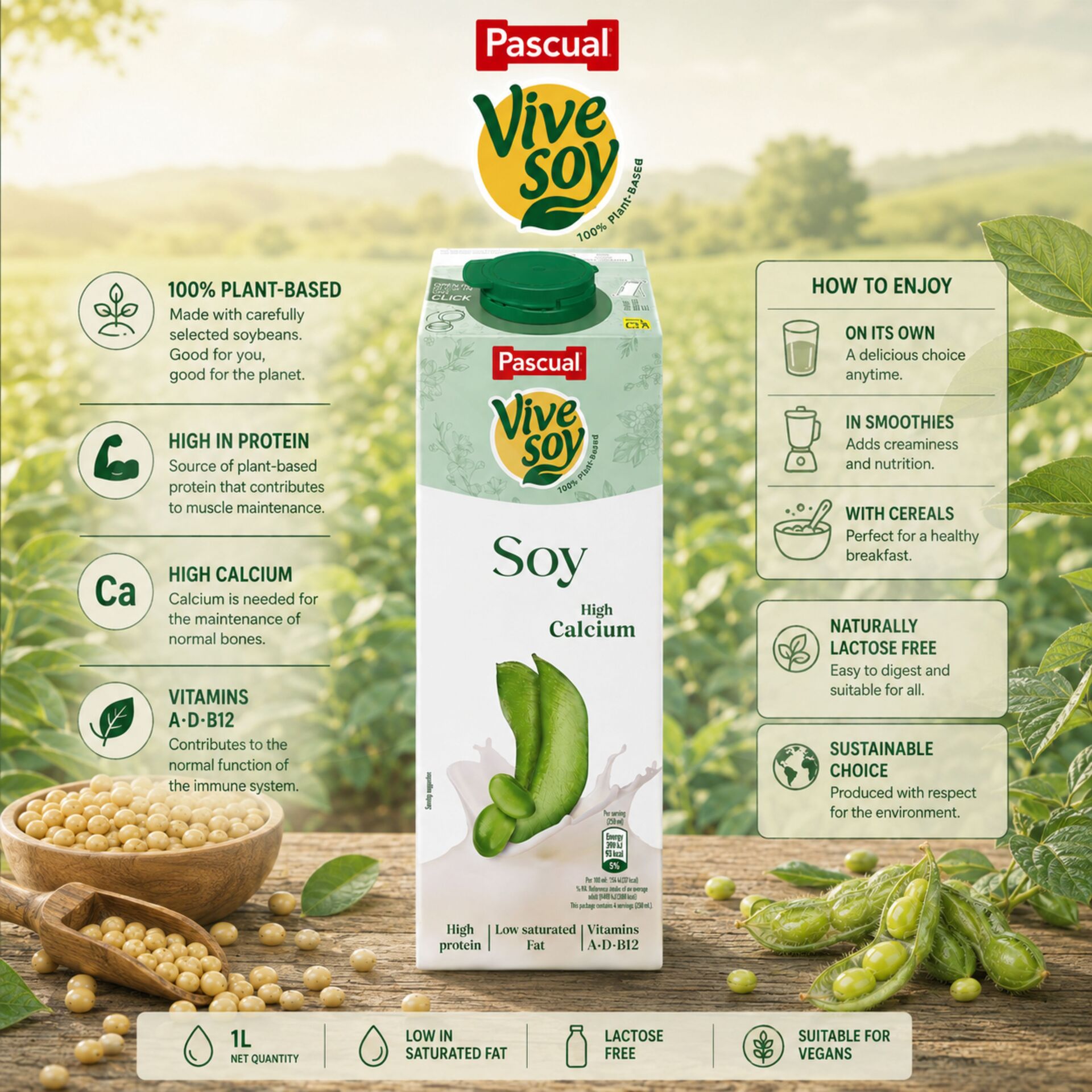 VIVE SOY® Bebida Vegetal de Soja 1L