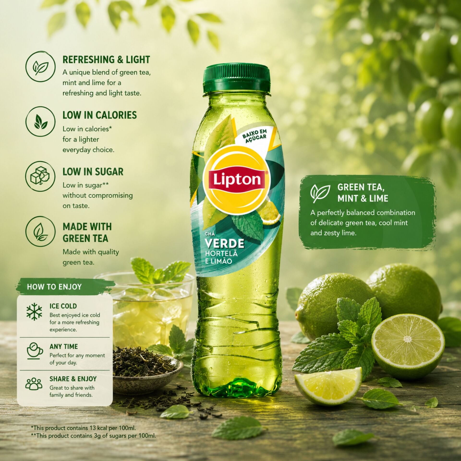 LIPTON® Grüner Tee, Minze und Limette 330 ml