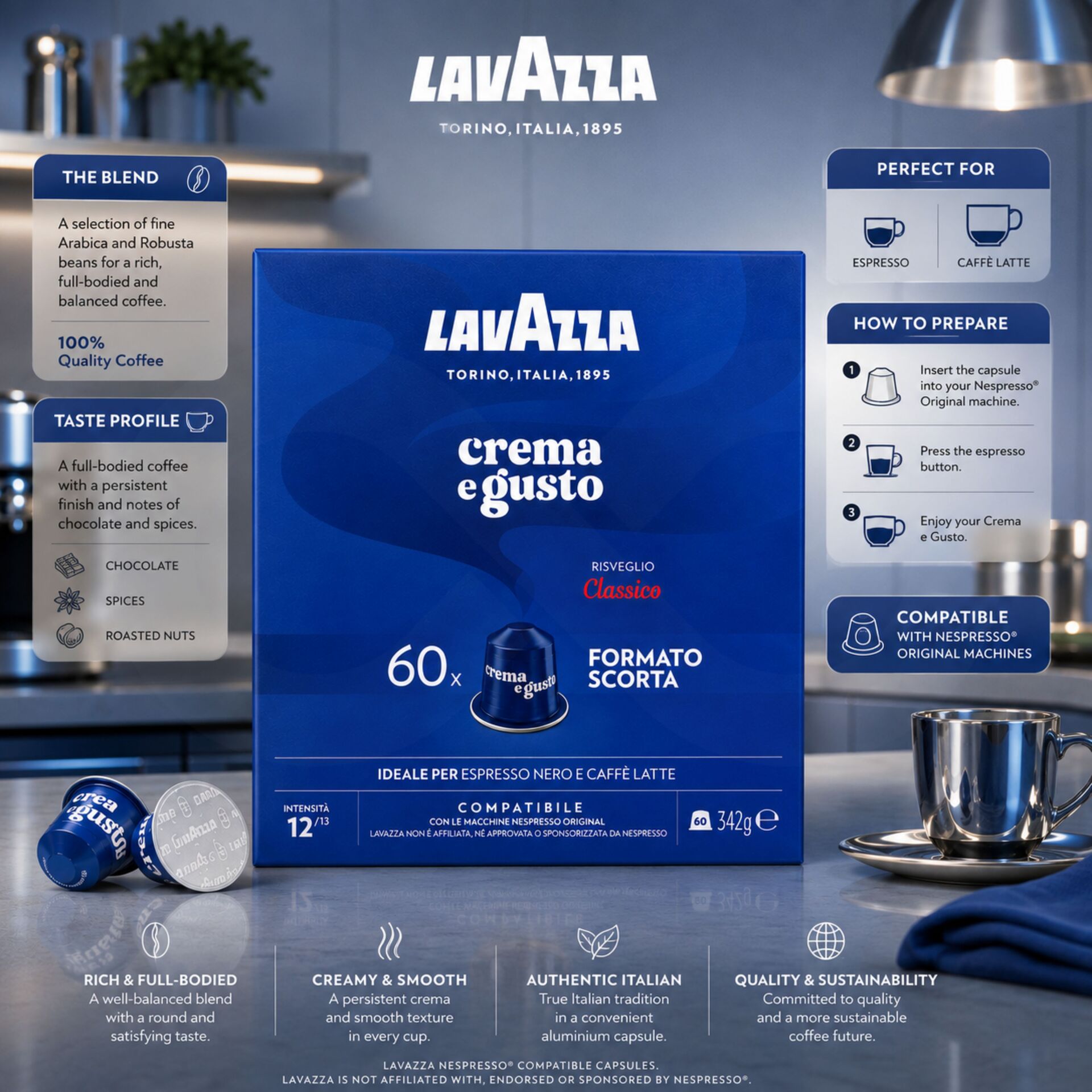 LAVAZZA® Kapseln Nespresso Crema E Gusto Classico 60 Stk.
