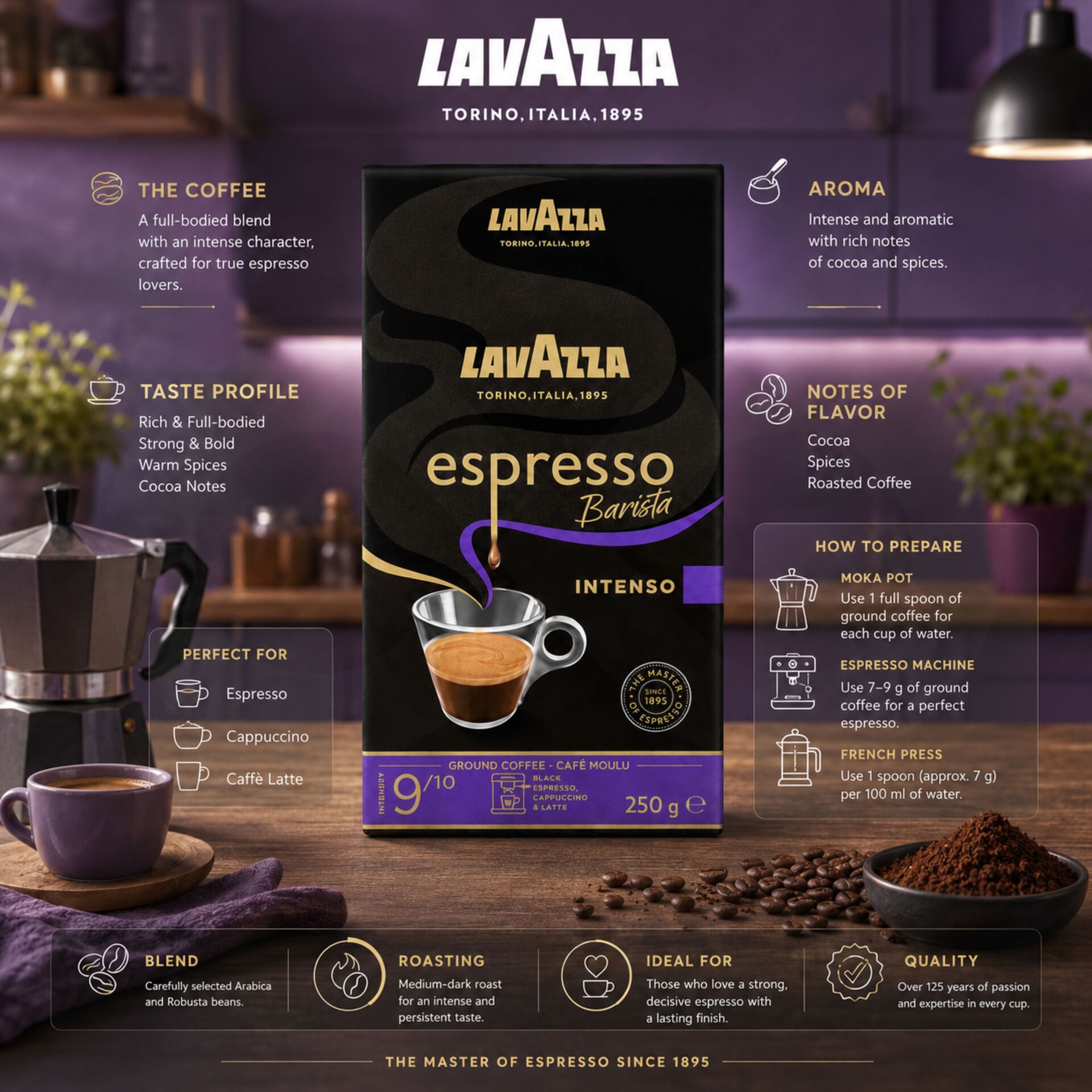 LAVAZZA® Gemahlener Kaffee Espresso Barista Intenso 250g
