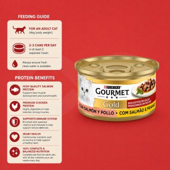 PURINA® Gourmet Gold Trozos de Salmón y Pollo 85g