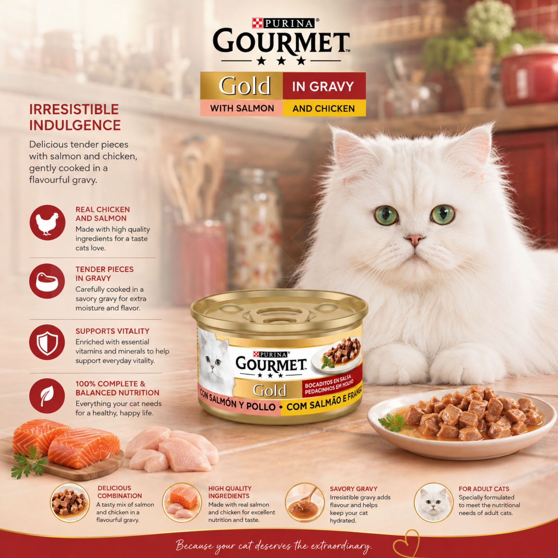 PURINA® Gourmet Gold Bocconcini di Salmone e Pollo 85g