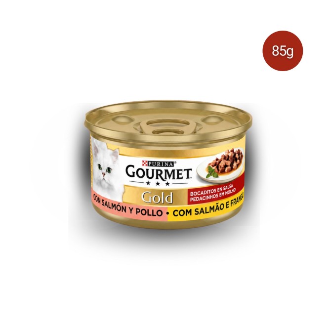 PURINA® Gourmet Gold Trozos de Salmón y Pollo 85g