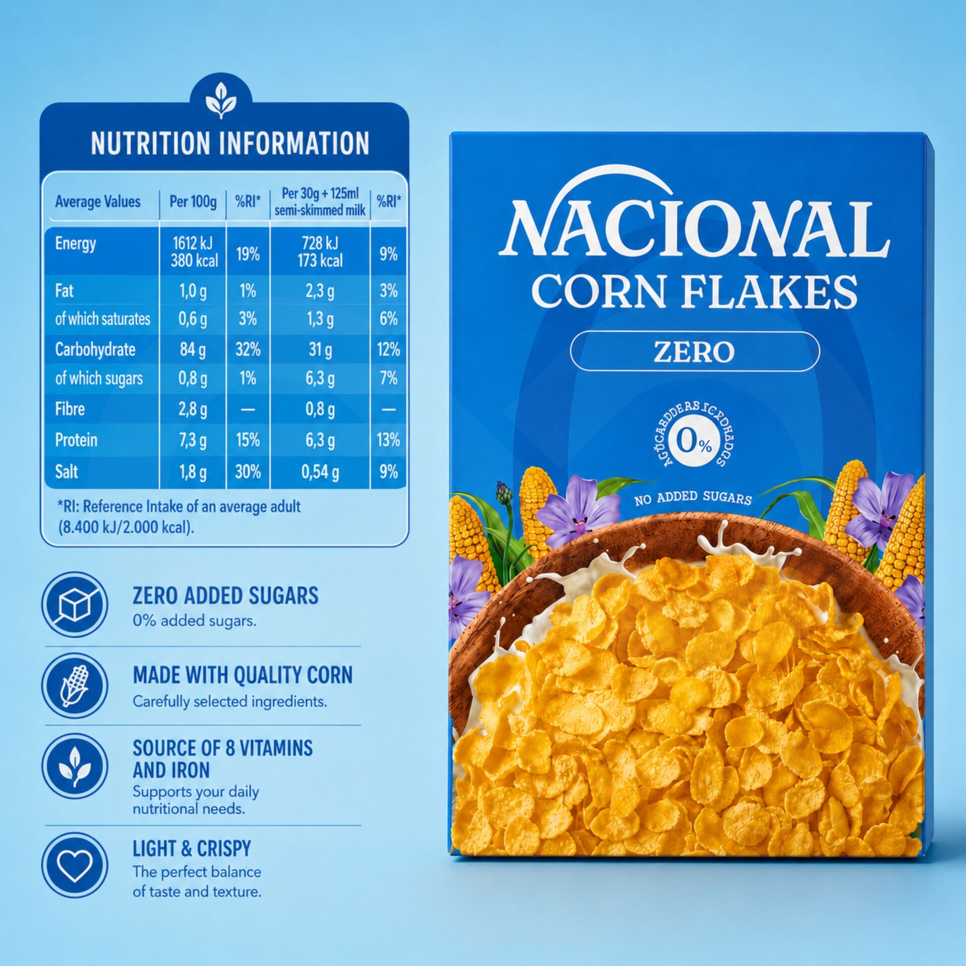 NACIONAL® Corn Flakes Bez Cukru 375g