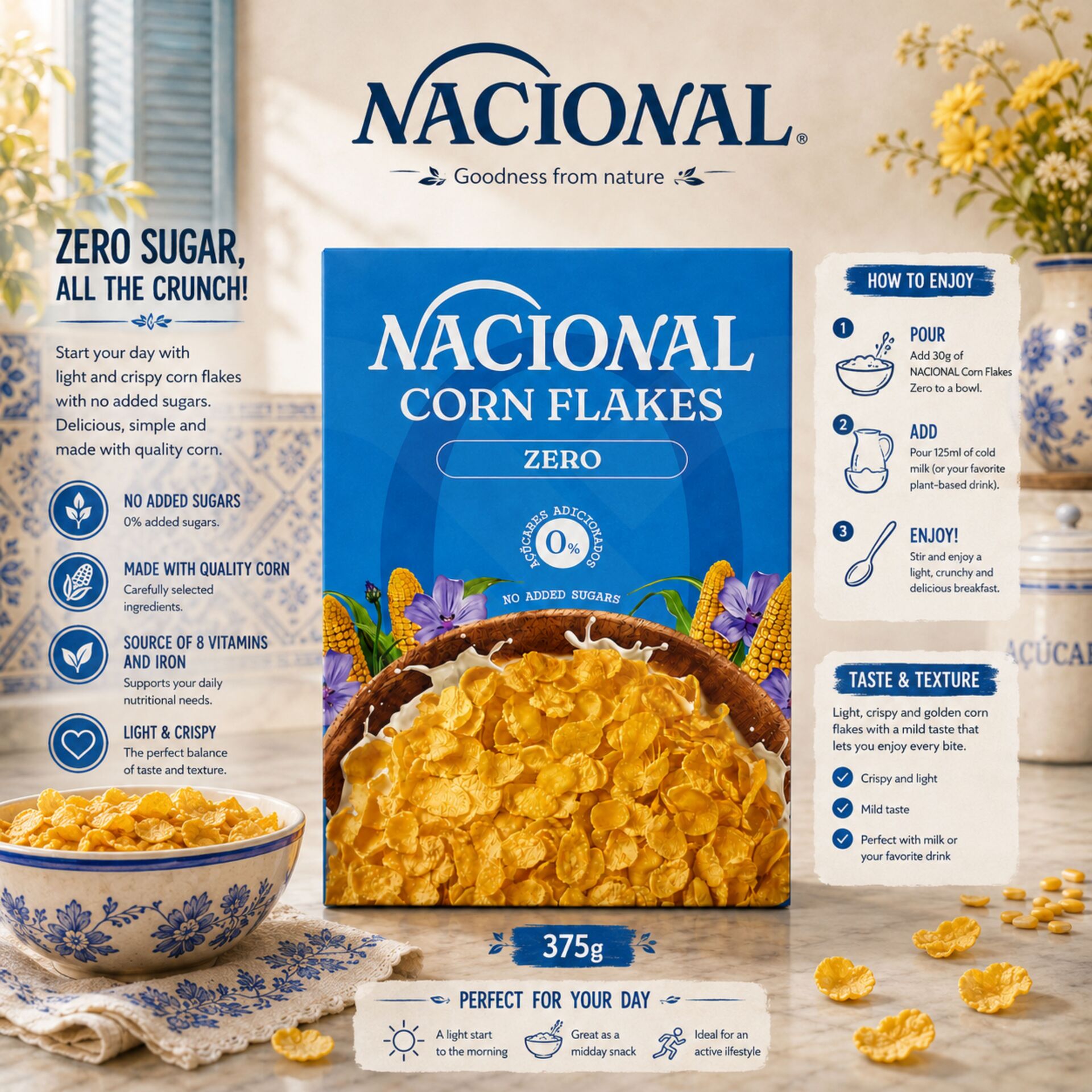 NACIONAL® Corn Flakes Bez Cukru 375g