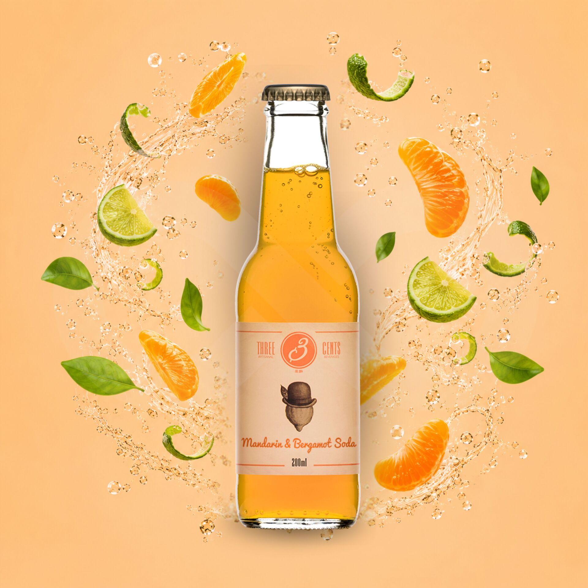 THREE CENTS® Mandarin & Bergamot Soda 200ml