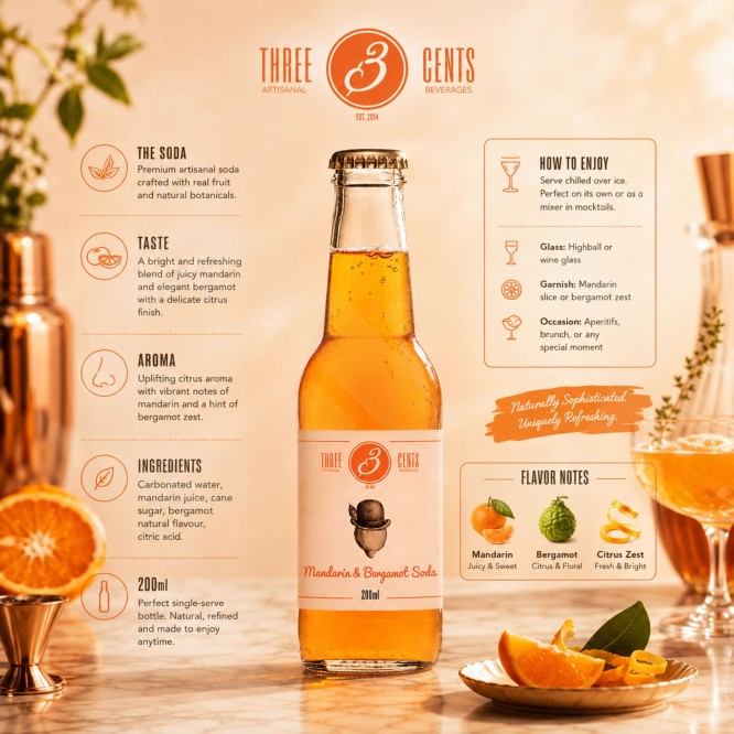 THREE CENTS® Mandarin & Bergamot Soda 200ml