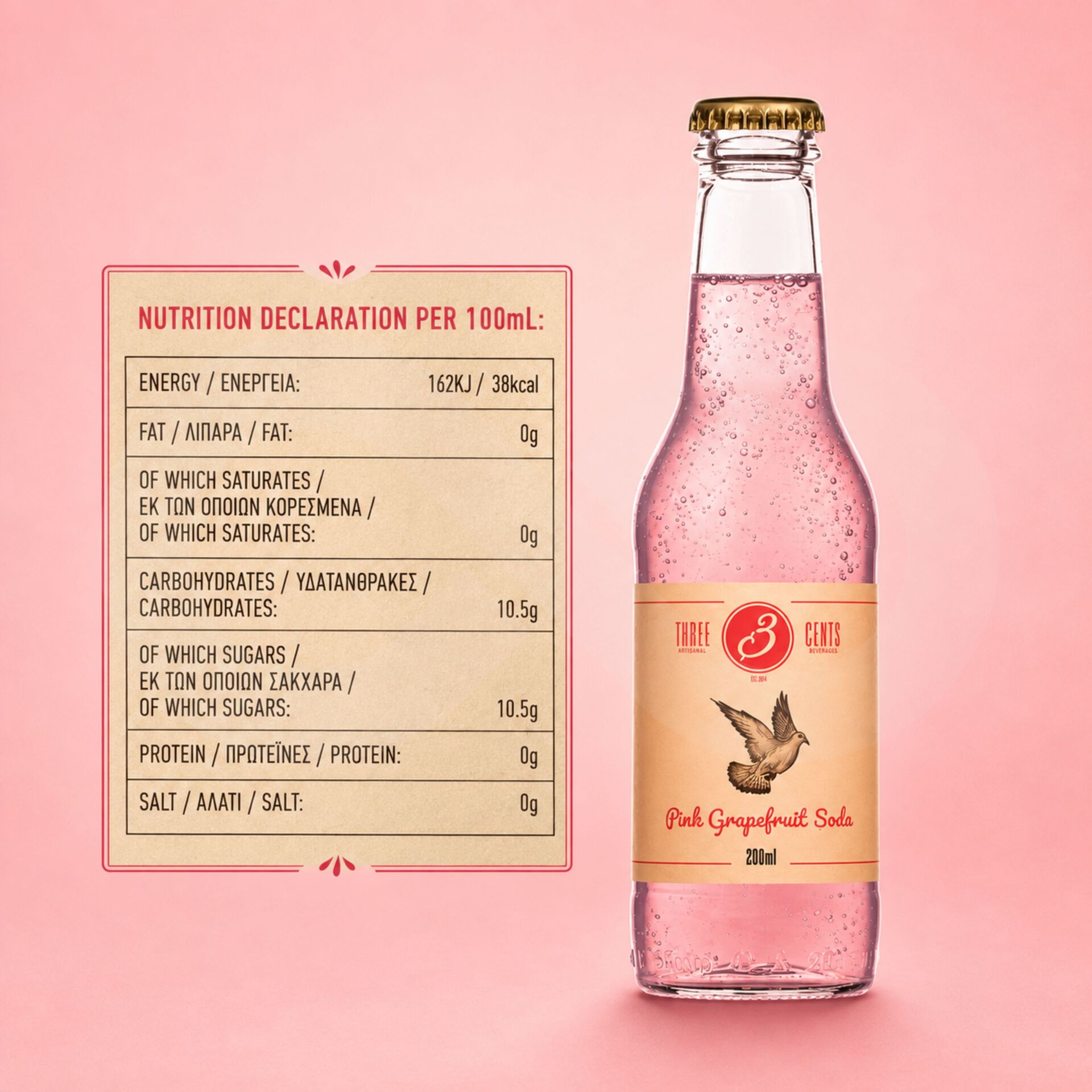 THREE CENTS® Pink Grapefruit Soda 200ml