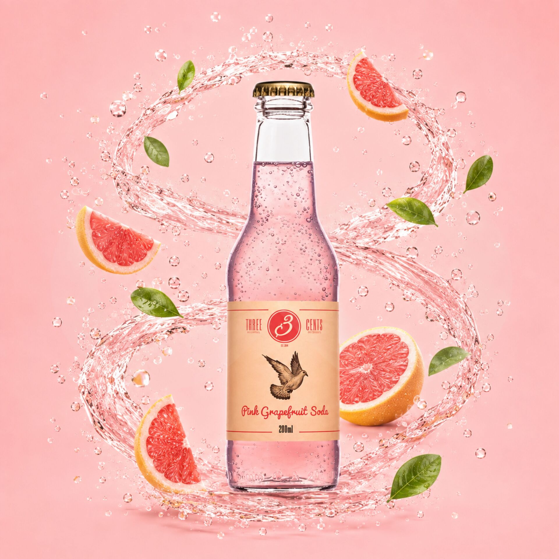 THREE CENTS® Pink Grapefruit Soda 200ml
