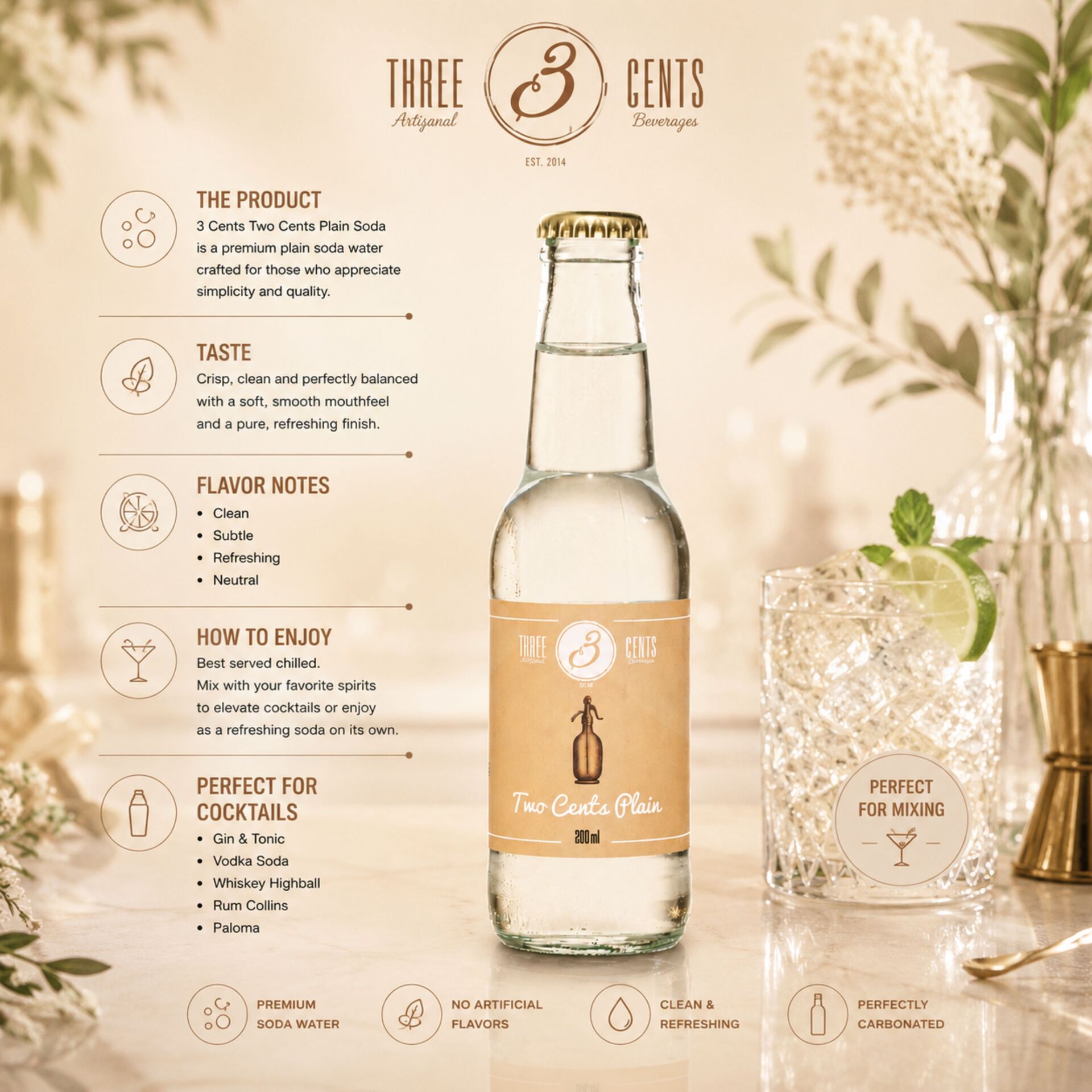 THREE CENTSŪ Two Cents Plain Soda 200ml