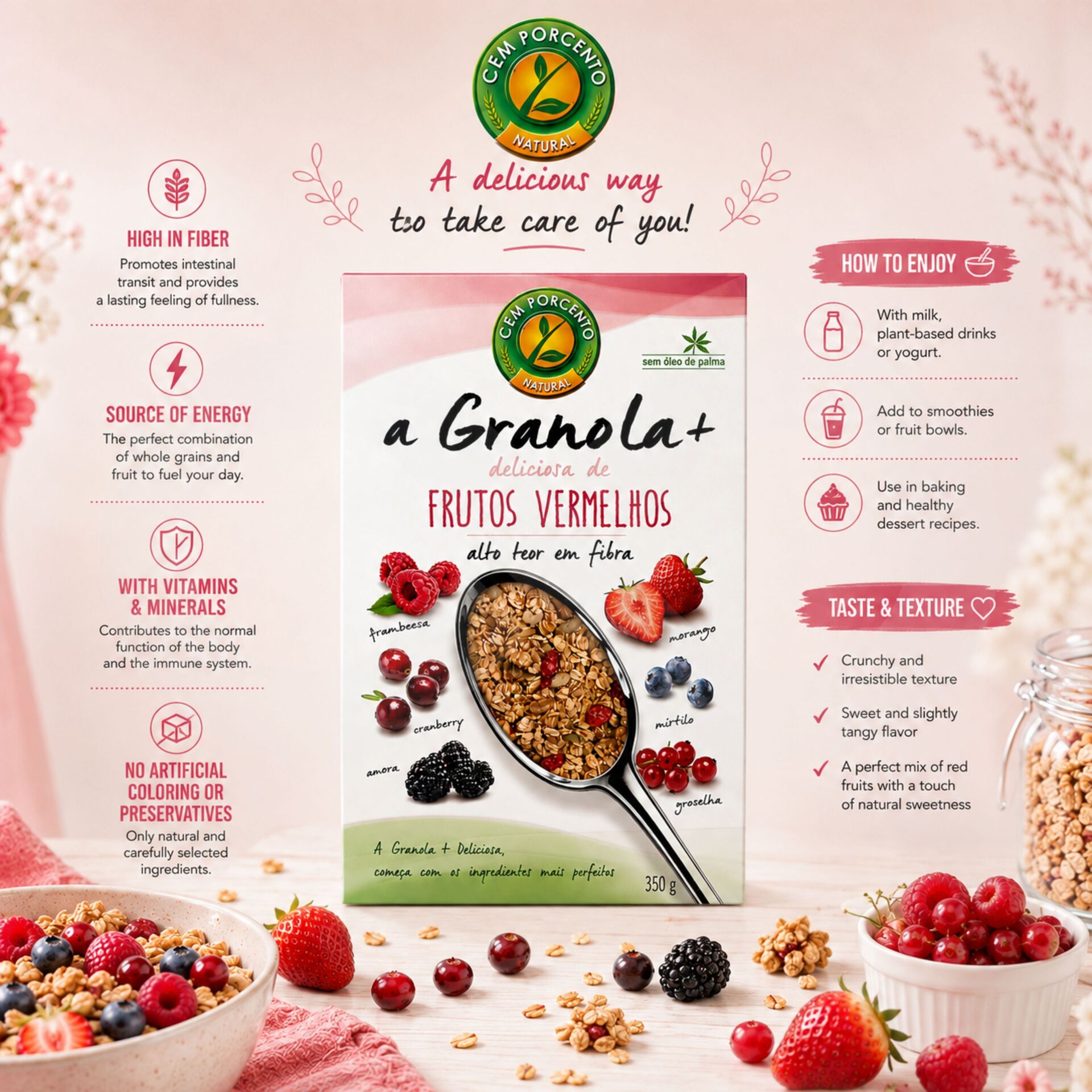 CEM POR CENTO® Granola+ Rote Früchte 350gr