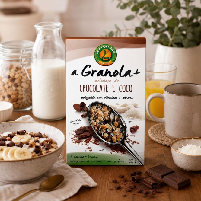 CEM POR CENTO® Granola+ Chocolate e Coco 350g