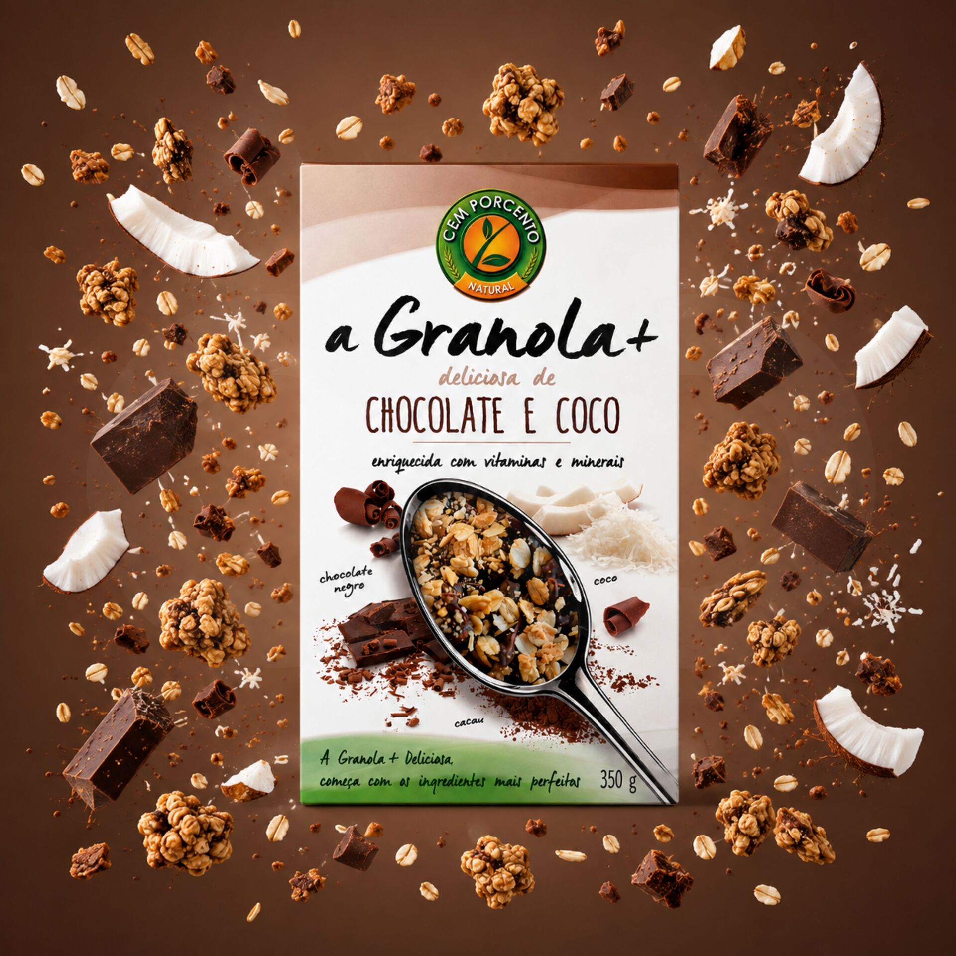 CEM POR CENTO® Granola+ Chocolate e Coco 350g