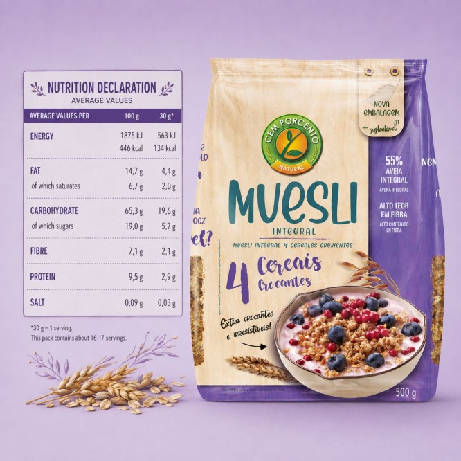 CEM POR CENTO® Muesli Complet 4 Céréales 500gr