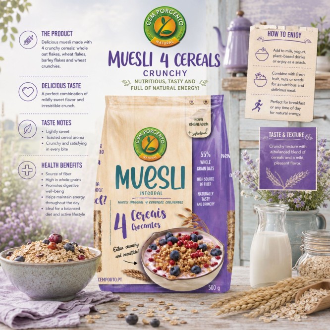 CEM POR CENTO® Muesli Complet 4 Céréales 500gr