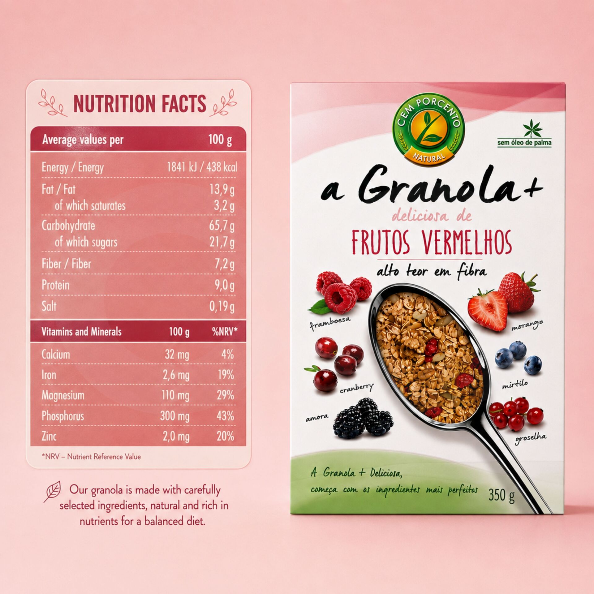 CEM POR CENTO® Granola+ Rote Früchte 350gr