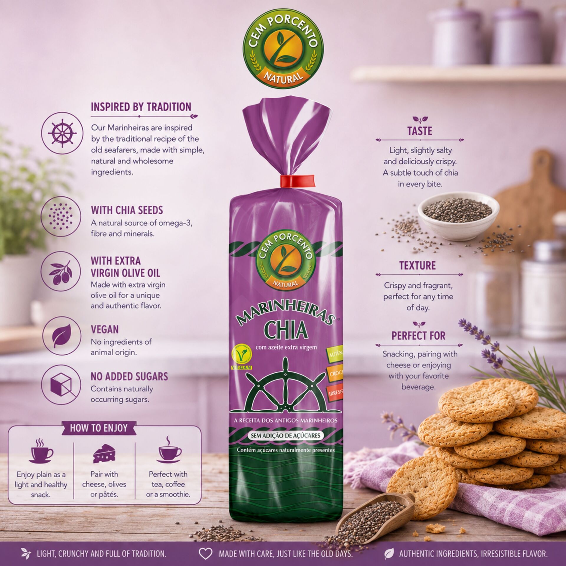 EM POR CENTO® Biscuits Marinheiras aux Graines de Chia 200gr