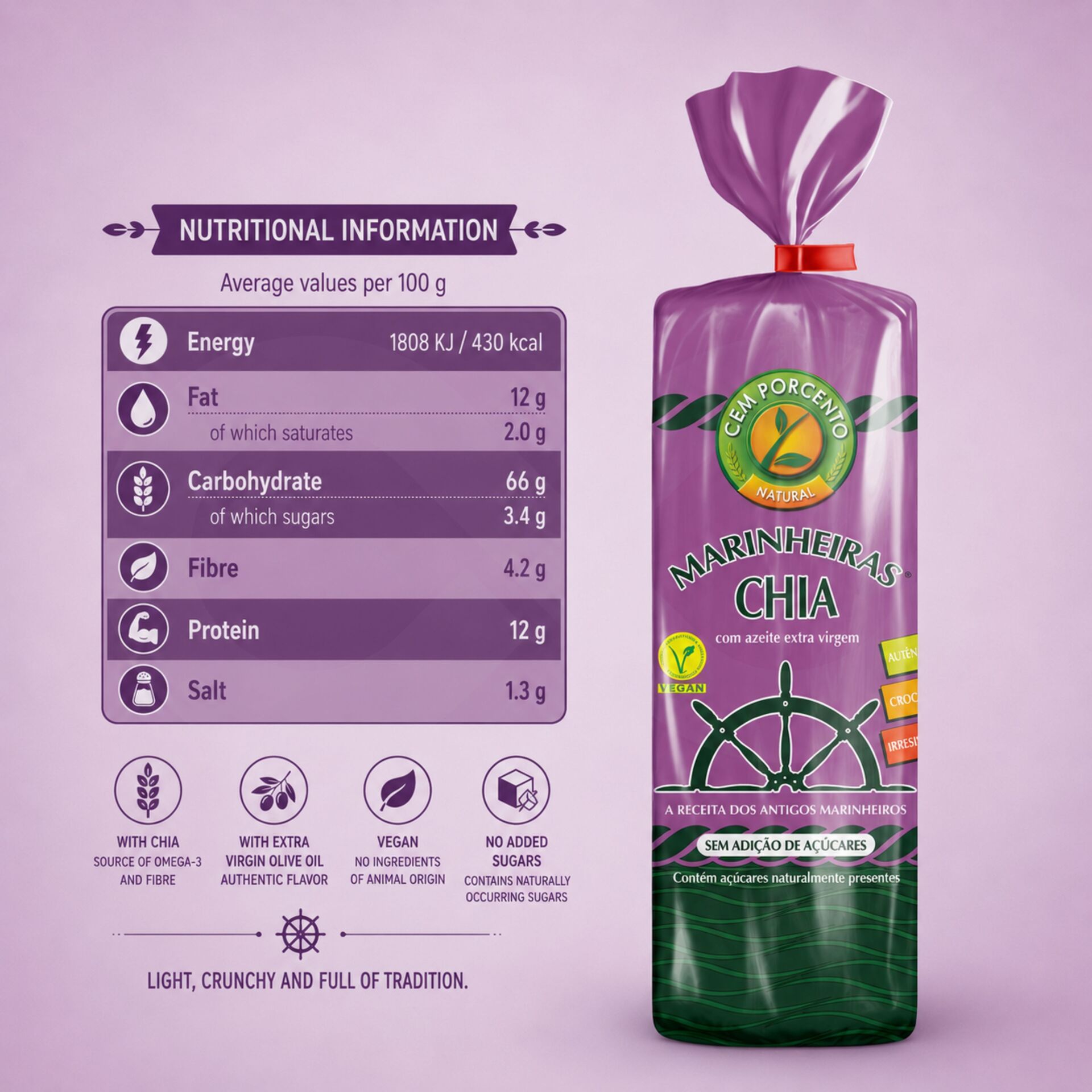 EM POR CENTO® Biscuits Marinheiras aux Graines de Chia 200gr