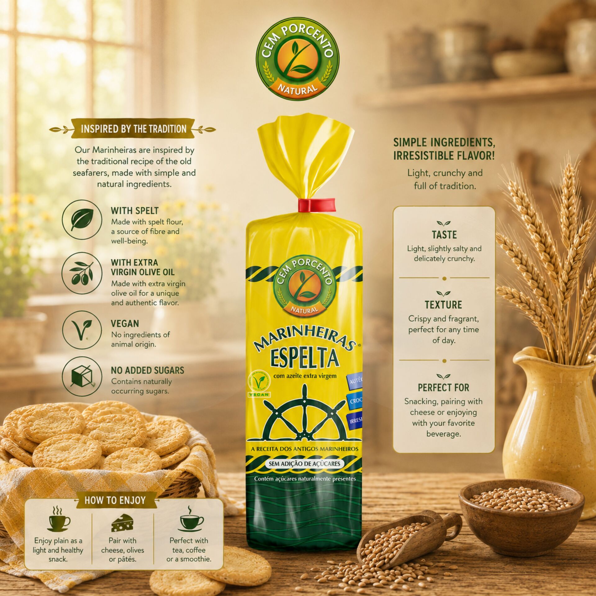 CEM POR CENTO® Biscuits Marins à l’Épeautre 200gr