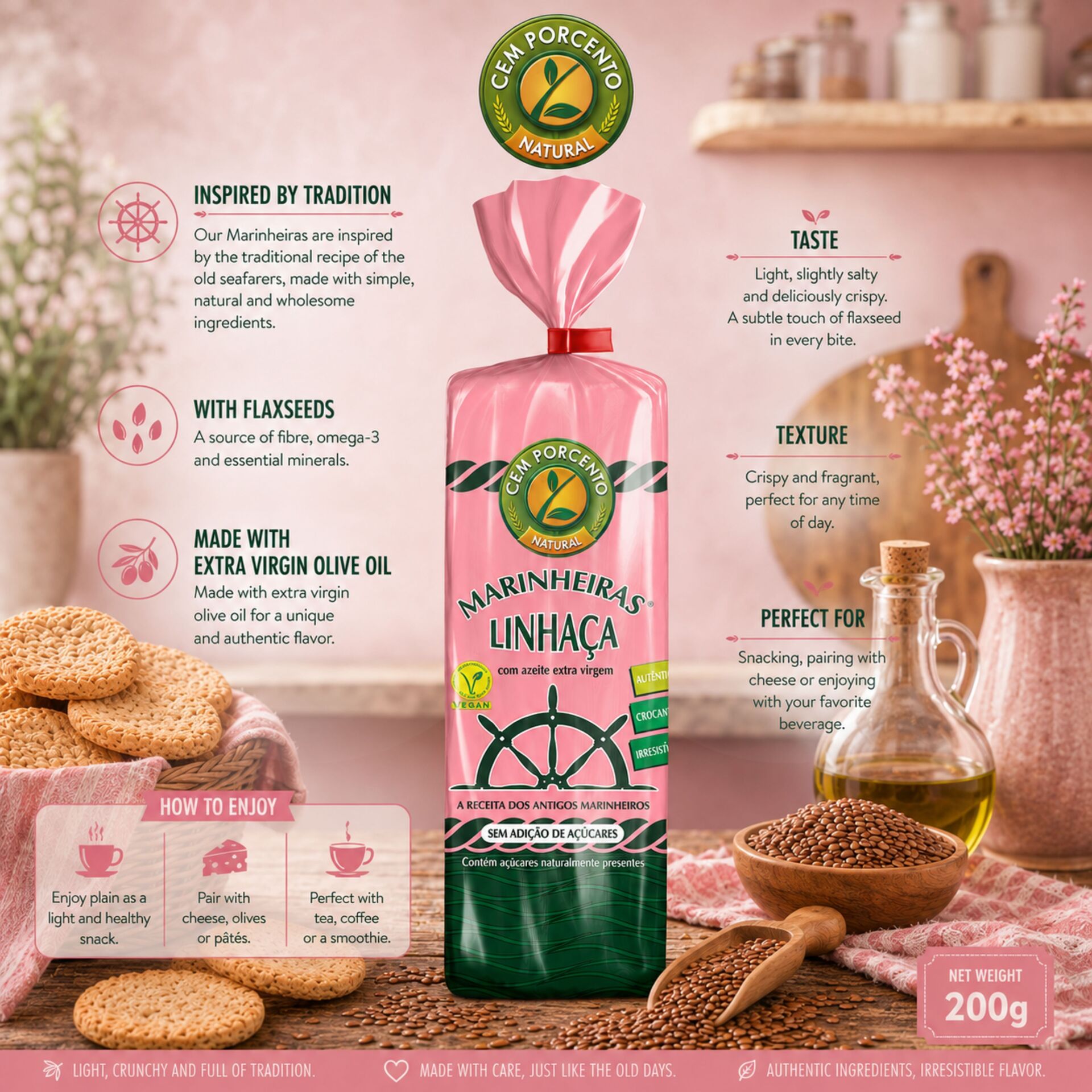 CEM POR CENTO® Krakersy Marynarskie z Siemieniem Lnianym 200