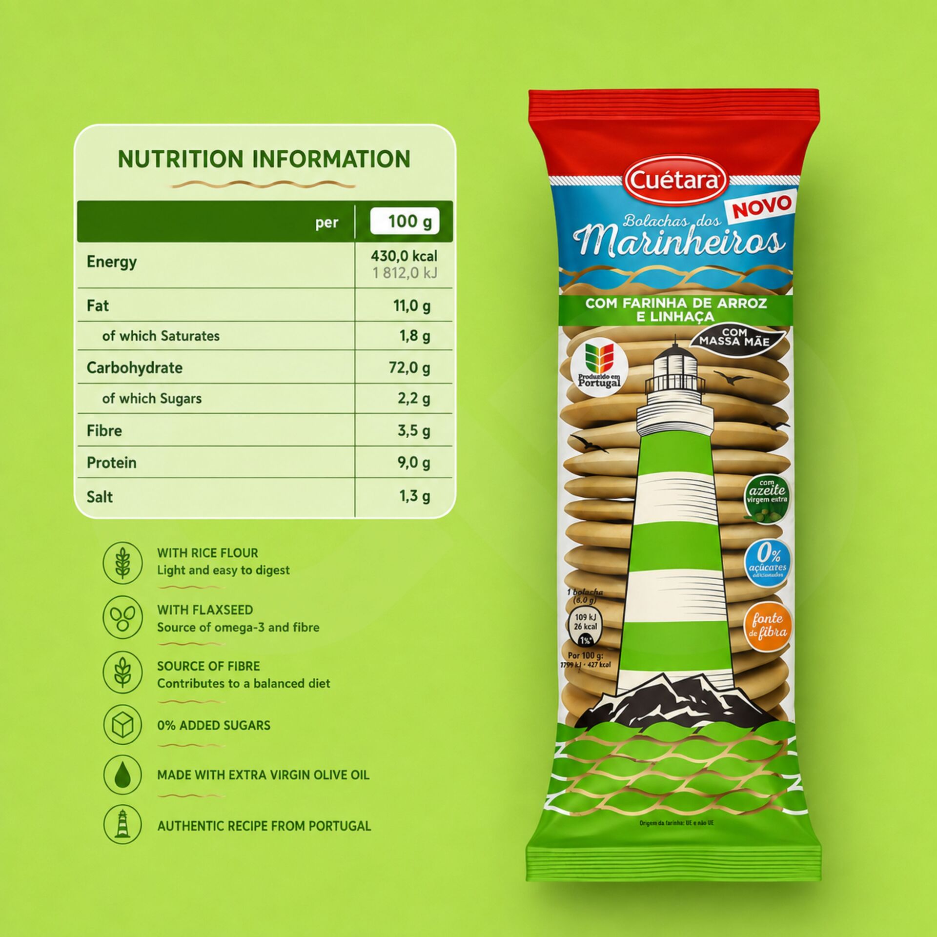 CUÉTARA® Marinheiras Farina di Riso e Semi di Lino 150gr