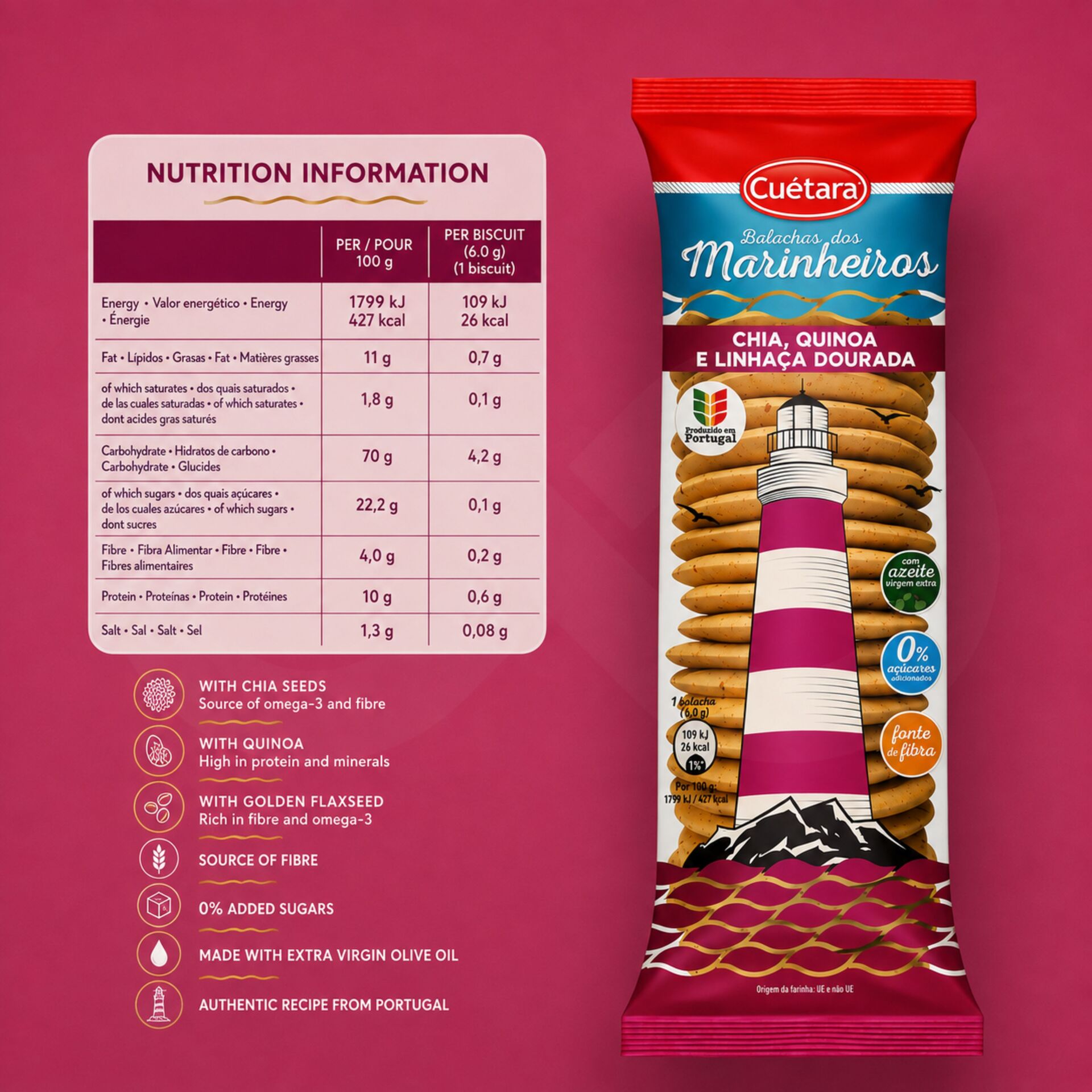 CUÉTARA® Marinheiras Chia, Quinoa and Golden Flaxseed 150gr