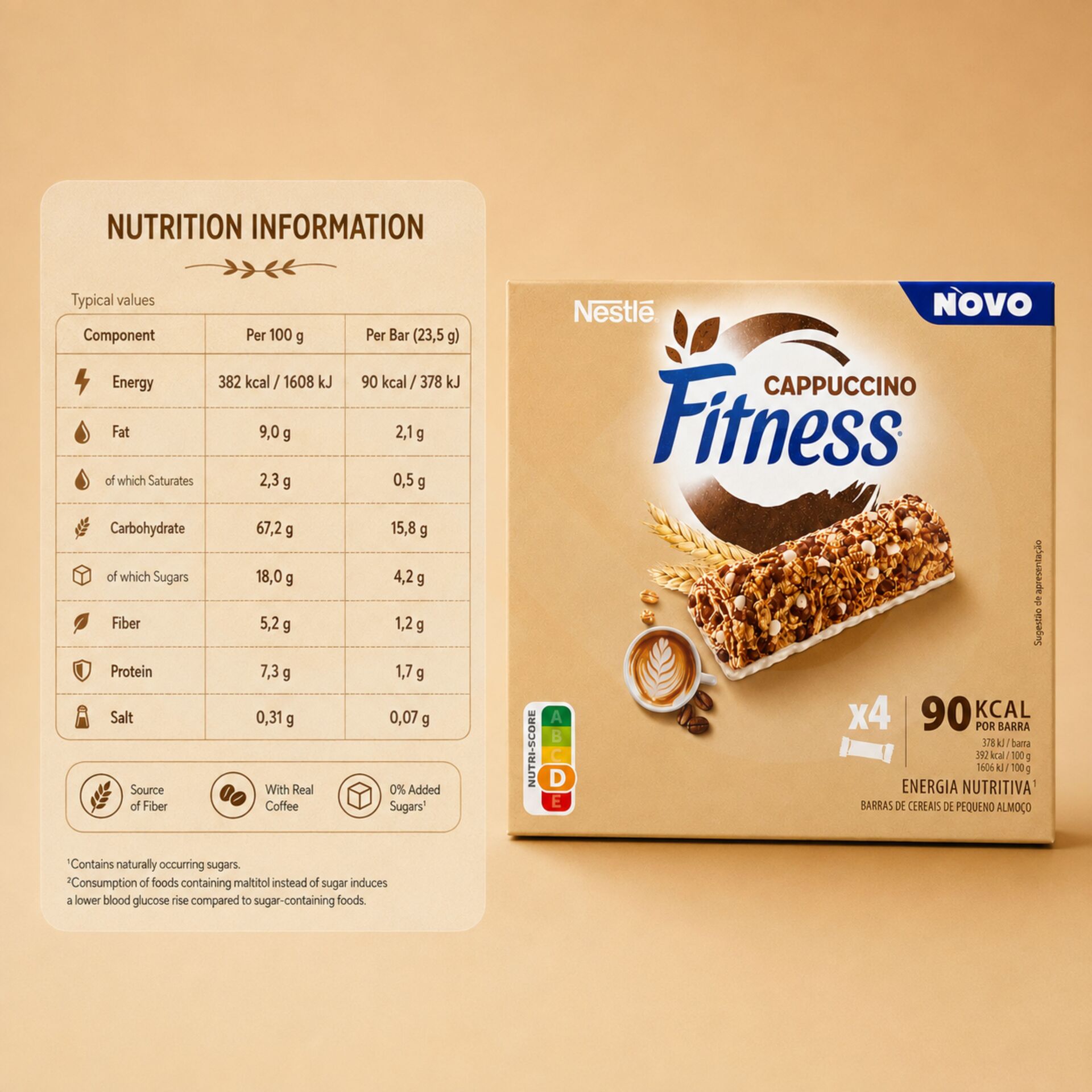 NESTLÉ® Fitness Cappuccino Cereal Bars 4x20gr