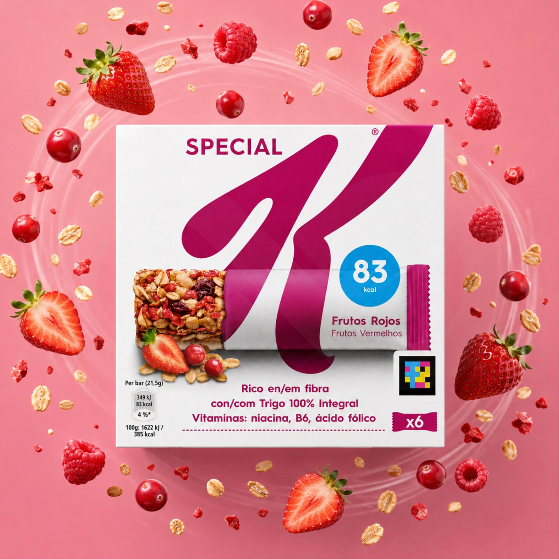 KELLOGGS® Barras de Cereais Frutos Vermelhos 6x21,5gr