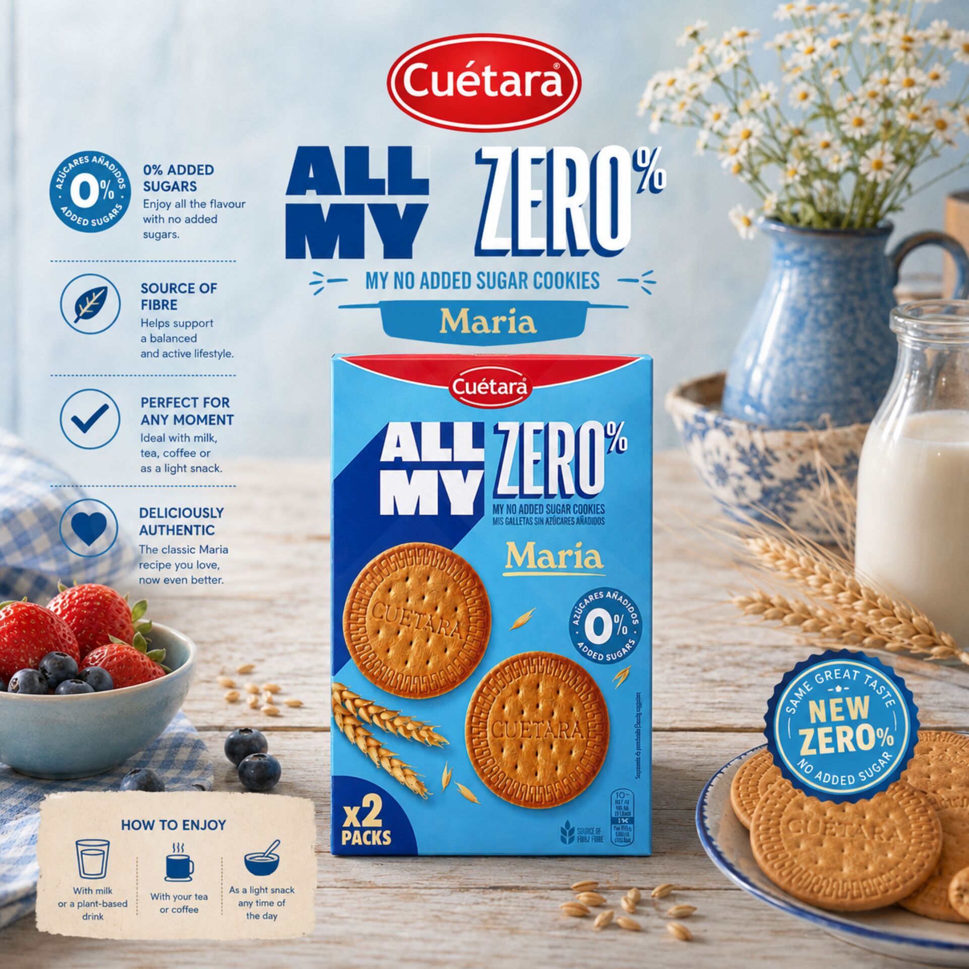 CUÉTARA® Galletas María 0% Azúcar 2x200gr