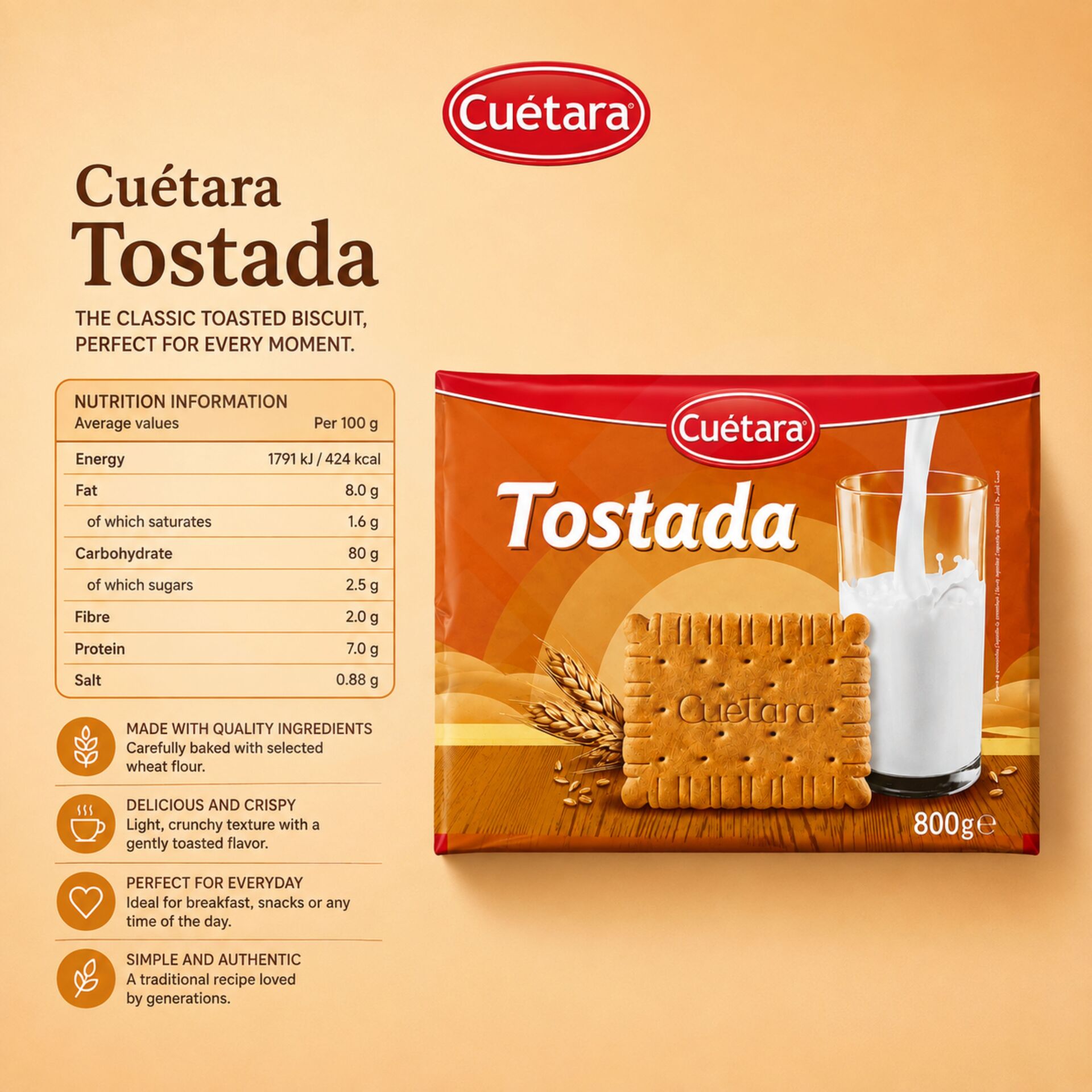 CUÉTARA® Bolacha Tostada 800gr